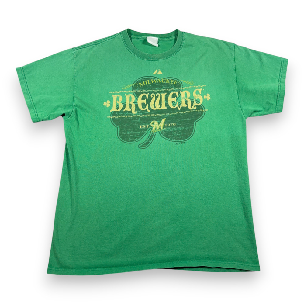 Milwaukee Brewers Shirt Adult LARGE Green Shamrock Saint Patricks MLB Sports Y2K